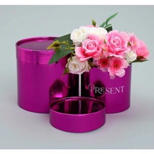 Упаковка подарочная, Набор коробок 2в1 круглые "Present", розовый металлик, 12 х 12, 15 х 15 см
