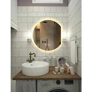 Зеркало для ванной с часами Eclipse 100*90 круглое с правым срезом с тёплой LED-подсветкой