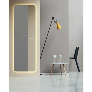 Зеркало для ванной с часами Prisma 1800*600 вертикальное прямоугольное с тёплой LED-подсветкой