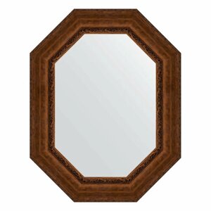 Зеркало настенное Polygon EVOFORM в багетной раме состаренная бронза с орнаментом, 72х92 см, для гостиной, прихожей и ванной комнаты, BY 7267