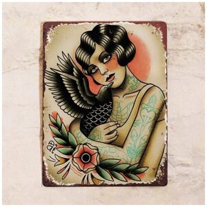 Жестяная табличка Tattoo lady, металл, 30Х40 см