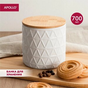 Банка для хранения сыпучих продуктов керамическая с деревянной бамбуковой крышкой объём 0,7 л контейнер для крупы APOLLO "Hold"