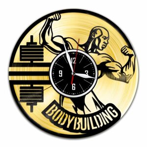 Бодибилдинг - настенные часы из виниловой пластинки (с золотой подложкой)