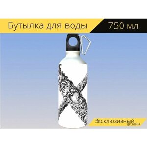 Бутылка фляга для воды "Буква х, алфавит, типография" 750 мл. с карабином и принтом