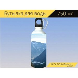 Бутылка фляга для воды "Горы, деревья, лес" 750 мл. с карабином и принтом