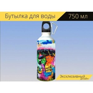 Бутылка фляга для воды "Граффити, настенная живопись, спрей" 750 мл. с карабином и принтом