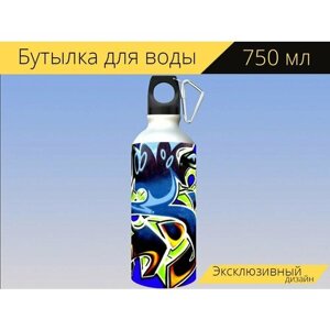 Бутылка фляга для воды "Граффити, палочка, настенные рисунки" 750 мл. с карабином и принтом