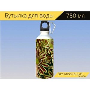 Бутылка фляга для воды "Хризантема, цветок, желтый" 750 мл. с карабином и принтом