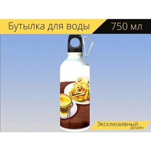 Бутылка фляга для воды "Кофе, сладости, роллы" 750 мл. с карабином и принтом