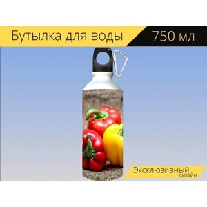 Бутылка фляга для воды "Колокол, перец, красный" 750 мл. с карабином и принтом