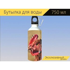 Бутылка фляга для воды "Курица, домашняя птица, оковалок" 750 мл. с карабином и принтом
