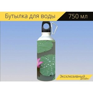 Бутылка фляга для воды "Лотос, розовый лотос, цветок" 750 мл. с карабином и принтом