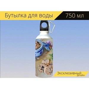 Бутылка фляга для воды "Масло сливочное, буханка, оливковое масло" 750 мл. с карабином и принтом