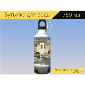 Бутылка фляга для воды "Мост эржебет, современные, scape" 750 мл. с карабином и принтом