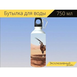 Бутылка фляга для воды "Намибия, пустыня, орикс" 750 мл. с карабином и принтом