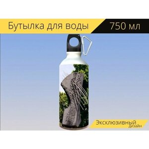 Бутылка фляга для воды "Памятник, рентген памятник, к воде" 750 мл. с карабином и принтом