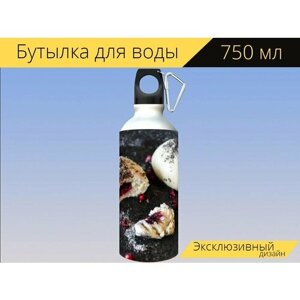 Бутылка фляга для воды "Пельмени, десерт, тесто" 750 мл. с карабином и принтом