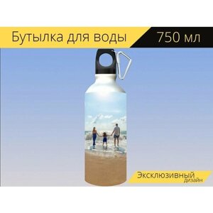 Бутылка фляга для воды "Пляж, семья, веселье" 750 мл. с карабином и принтом