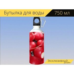 Бутылка фляга для воды "Редис, овощи, красные шары" 750 мл. с карабином и принтом