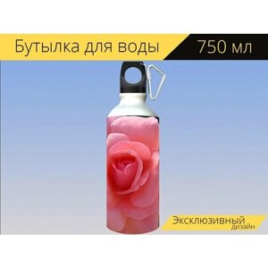 Бутылка фляга для воды "Роза, розовый, блум" 750 мл. с карабином и принтом