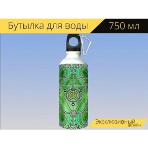 Бутылка фляга для воды "Руне, геометрия, эзотерический" 750 мл. с карабином и принтом