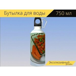 Бутылка фляга для воды "Соленый огурец, куркума, вкусный" 750 мл. с карабином и принтом