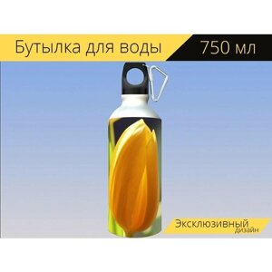 Бутылка фляга для воды "Тюльпан, цветок, бутон" 750 мл. с карабином и принтом