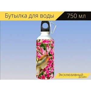 Бутылка фляга для воды "Wstęyk егерь, улитка, цветы" 750 мл. с карабином и принтом