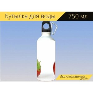 Бутылка фляга для воды "Ягода, вишня, свежий" 750 мл. с карабином и принтом