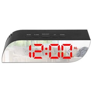 Часы электронные настольные NA-018 / будильник, термометр, зеркальный светодиодный дисплей /красные цифры