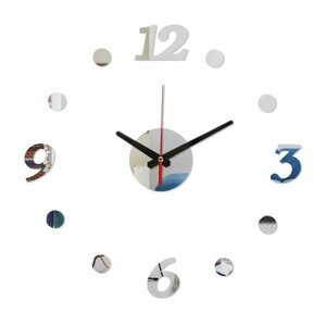 Часы-наклейка, серия: плавный ход, d-40 см, серебро