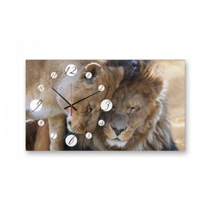 Часы настенные на стекле | Diva Kartina | Природа. Животные. Львиная любовь | 70X40 см | Немецкий механизм