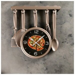 Часы настенные, серия: Кухня, "Кухонная утварь", плавный ход, 32 х 34 см, бронзовые 3096871