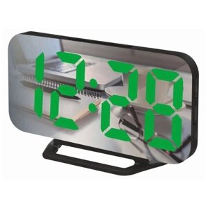Часы настольные VST/будильник, дата, термометр, зеркальный дисплей, 2 режима яркости / часы электронные DS-3625L/зеленые цифры