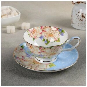 Чайная пара «Чайная роза», чашка 200 мл, блюдце 15 см, цвет голубой
