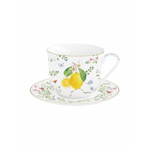 Чайная пара Easy Life Цветы и лимоны, фарфоровая, 370 мл