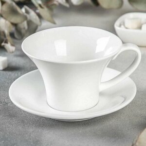 Чайная пара фарфоровая Wilmax, 2 предмета: чашка 330 мл, блюдце, цвет белый