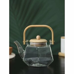 Чайник заварочный стеклянный с бамбуковой крышкой и металлическим фильтром «Октогон», 800 мл