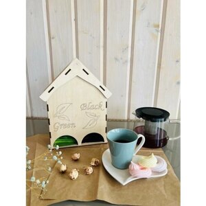 Чайный домик из дерева с крышкой, для чайных пакетиков, варенья, сахарницы