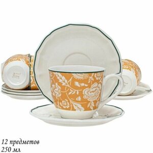 Чайный набор 250 мл на 6 персон 12 предметов 6 чашек и блюдец Адонис в подарочной упаковке фарфор Lenardi