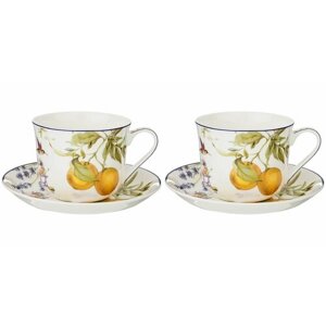 Чайный набор Посуды на 2 персоны 500 мл Lefard Лимоны 4 Предмета, 2 Чашки и Блюдца, Подарочный Фарфор