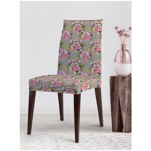 Декоративный чехол на стул JoyArty "Большие розовые букеты" со спинкой велюровый