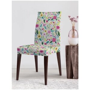 Декоративный чехол на стул JoyArty "Яркий цветочный рай" со спинкой велюровый