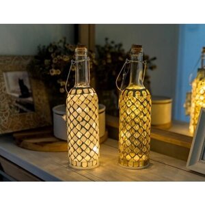 Декоративный светильник бутыль посвящение - карамельная, стекло, 10 тёплых белых микро LED-огней, 30 см, батарейки, Kaemingk 802784-2
