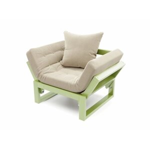 Деревянное кресло Soft Element Асмунд, раскладные подлокотники, бежевый-зелёный, рогожка, современный стиль скандинавский лофт, для дома и дачи