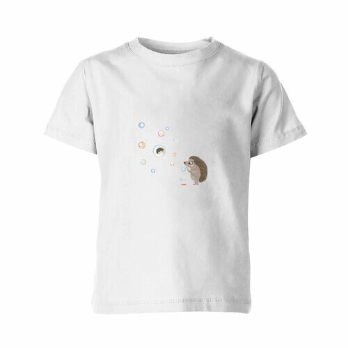 Детская футболка «Еж и мыльные пузыри»152, белый)