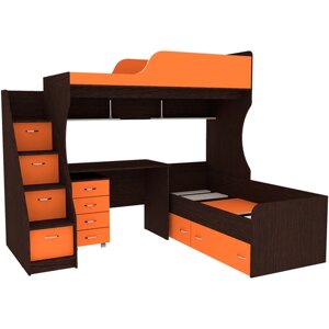 Двухъярусная кровать Дуэт-5 с лестницей комодом Венге Оранжевый