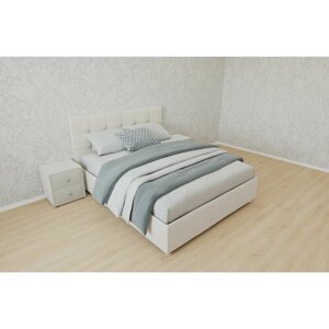 Двуспальная кровать Афина 140x200 основание металлическое с ламелями велюр белый ножки 13 см хром
