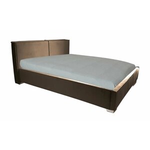 Двуспальная кровать Бруклин 160x200 основание металлическое с ламелями велюр коричневый ножки 13 см хром