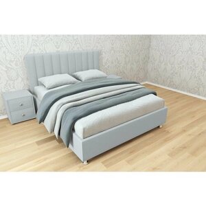 Двуспальная кровать Челси 180x200 основание металлическое с ламелями велюр серый ножки 5 см